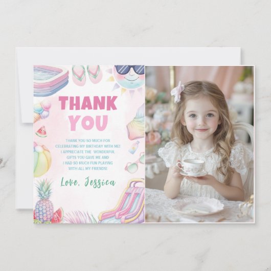 Summer Waterslide Girl Birthday Party Photo Bedankkaart (Voorkant)