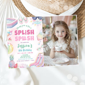 Summer Waterslide Girl Birthday Party Photo Kaart