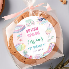Summer Waterslide Girl Birthday Party Ronde Sticker