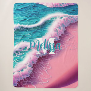 Summer Waves in Pink II Monogram Sherpa Deken