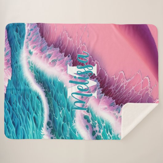 Summer Waves in Pink II Monogram Sherpa Deken (Voorkant (horizontaal))