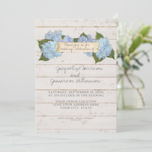 Summer Wedding BOHO Shiplap Wooden Board Hydrangea Kaart (Staand voorkant)