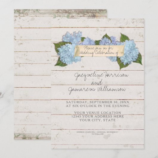 Summer Wedding BOHO Shiplap Wooden Board Hydrangea Kaart (Voorkant / Achterkant)