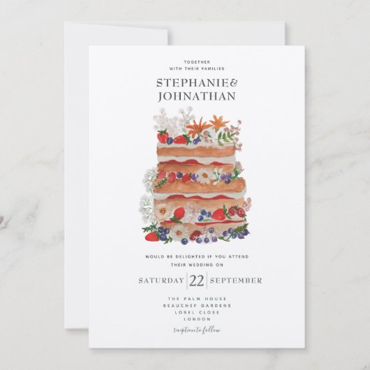 Summer Wedding Cake Invitation Kaart (Voorkant)