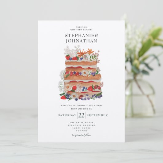 Summer Wedding Cake Invitation Kaart (Staand voorkant)