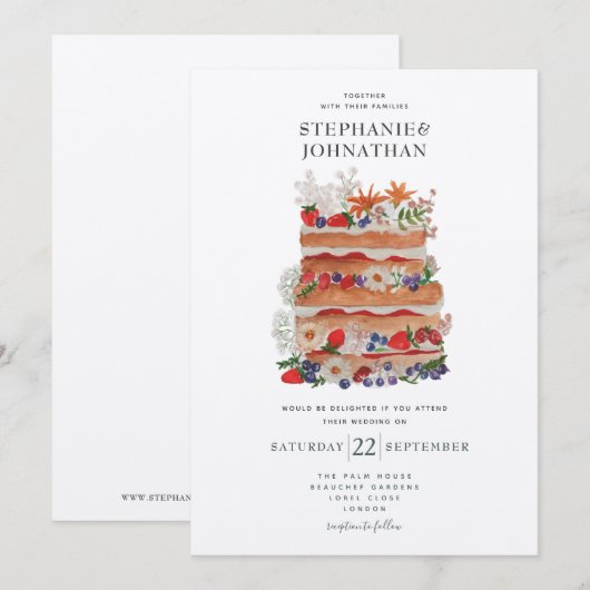 Summer Wedding Cake Invitation Kaart (Voorkant / Achterkant)