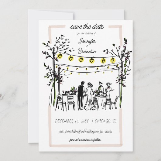 Summer Wedding hand geschetst Save the Date Kaart (Achterkant)