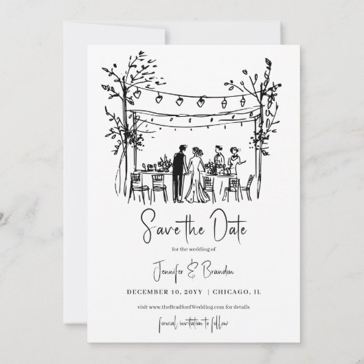 Summer Wedding hand geschetst Save the Date Kaart (Achterkant)