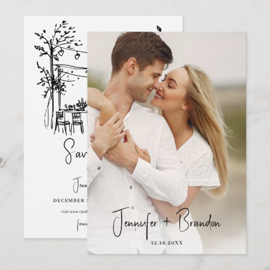 Summer Wedding hand geschetst Save the Date Kaart (Voorkant / Achterkant)