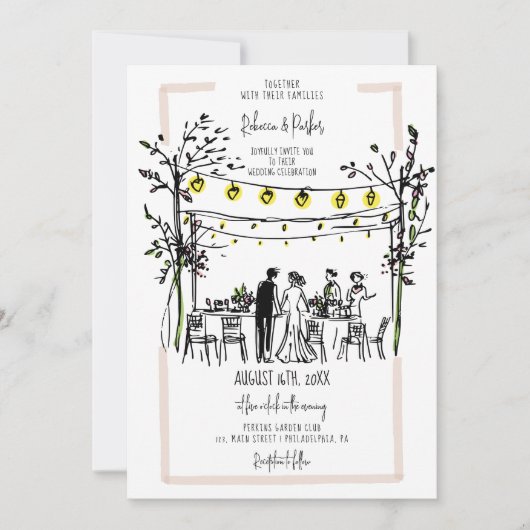 Summer Wedding hand getekende foto en Qr-code Kaart (Voorkant)