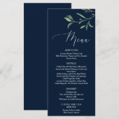 Summer Wedding Navy Blue Foliage Menu Card (Voorkant / Achterkant)