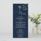 Summer Wedding Navy Blue Foliage Menu Card (Staand voorkant)