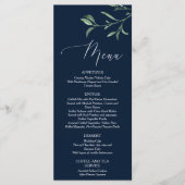 Summer Wedding Navy Blue Foliage Menu Card (Voorkant)