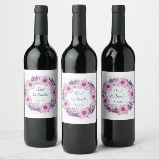 Summer Wedding Nuptial Reception  Floral Wijn Etiket (Flessen)
