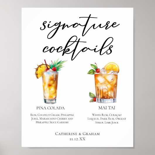 Summer Wedding Signature Cocktails Menu Poster (Voorkant)