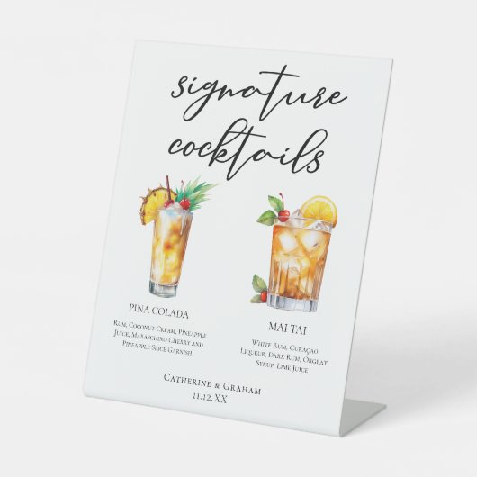 Summer Wedding Signature Cocktails Menu Reclamebord Met Voetstuk (Voorkant)