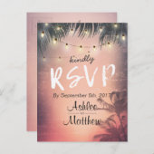 Summer Wedding String Lights Palm Tree RSVP Antwoo Uitnodiging Briefkaart (Voorkant / Achterkant)