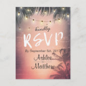 Summer Wedding String Lights Palm Tree RSVP Antwoo Uitnodiging Briefkaart (Voorkant)