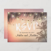 Summer Wedding String Lights Palm Tree RSVP Antwoo Uitnodiging Briefkaart (Voorkant / Achterkant)