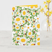 Summer White Daisies en Red Ladybugs Whimsical Kaart (Gele Bloem)
