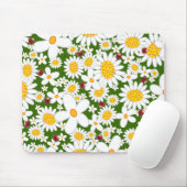 Summer White Daisies en Whimsical Red Ladybugs Muismat (Met muis)
