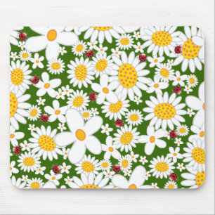 Summer White Daisies en Whimsical Red Ladybugs Muismat