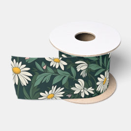 Summer White Daisy Meadow Satijnen Lint