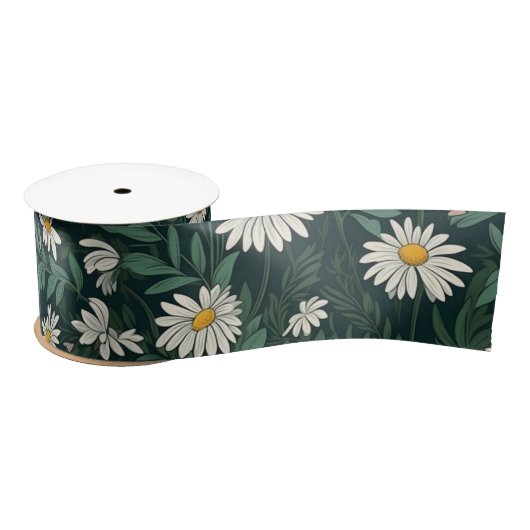 Summer White Daisy Meadow Satijnen Lint (Spoel)