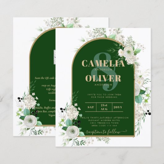 Summer White Roses Emerald Green Arch Wedding (Voorkant / Achterkant)