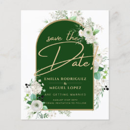 Summer White Roses Emerald Green Arch Wedding Flyer