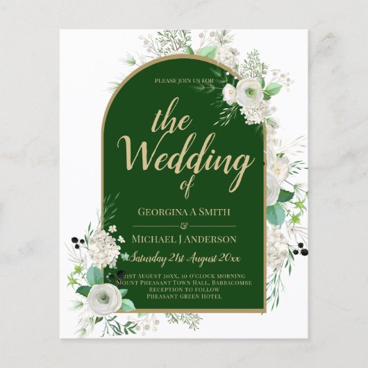 Summer White Roses Emerald Green Arch Wedding Flyer (Voorkant)