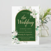 Summer White Roses Emerald Green Arch Wedding Kaart (Staand voorkant)