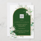 Summer White Roses Emerald Green Arch Wedding Kaart (Achterkant)
