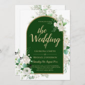 Summer White Roses Emerald Green Arch Wedding Kaart (Voorkant / Achterkant)