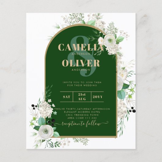 Summer White Roses Emerald Greenery Wedding Flyer (Voorkant)