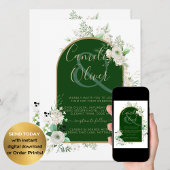 Summer White Roses Emerald Greenery Wedding Kaart