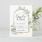 Summer White Roses Emerald Greenery Wedding Kaart (Staand voorkant)
