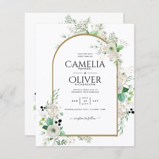 Summer White Roses Emerald Sage Greenery WEDDING (Voorkant / Achterkant)