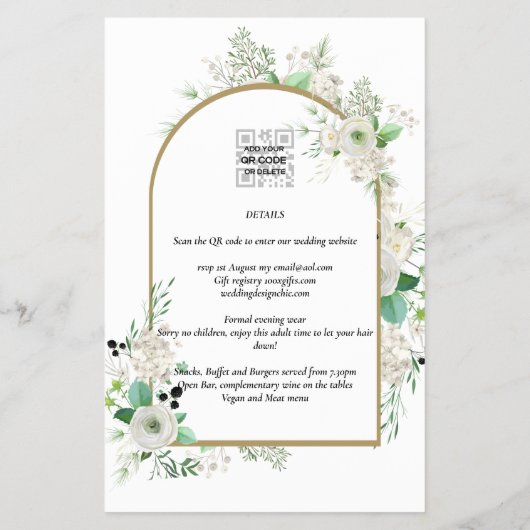 Summer White Roses Emerald Sage Greenery WEDDING Flyer (Achterkant)