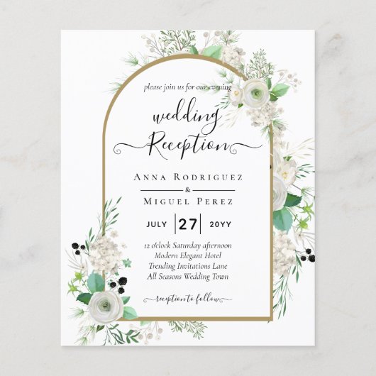 Summer White Roses Emerald Sage Greenery WEDDING Flyer (Voorkant)