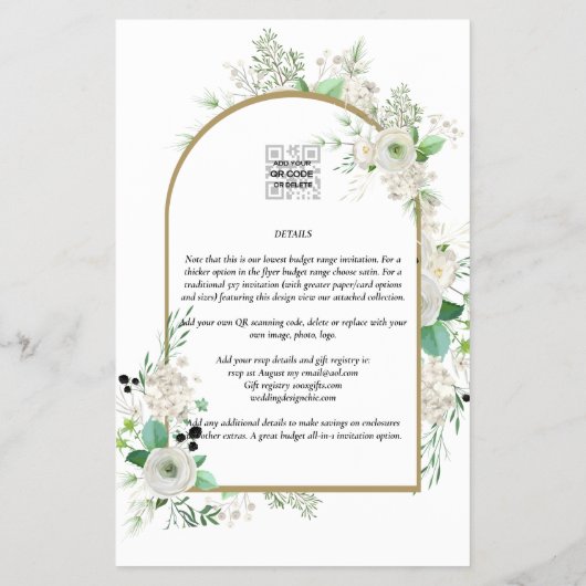 Summer White Roses Emerald Sage Greenery WEDDING Flyer (Achterkant)