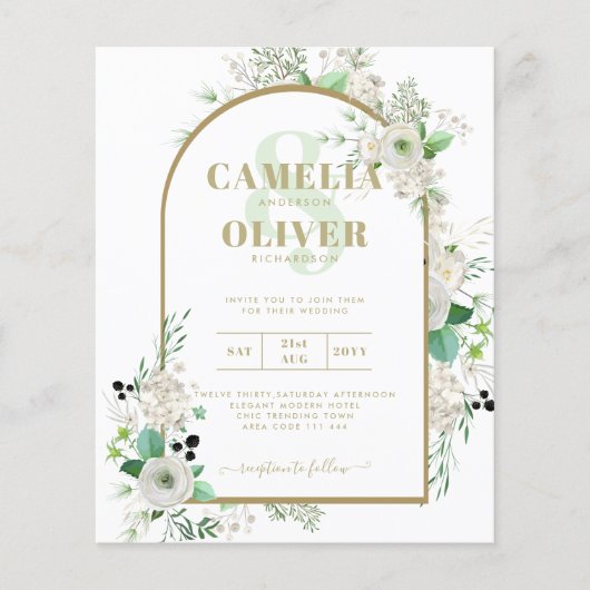 Summer White Roses Emerald Sage Greenery WEDDING Flyer (Voorkant)