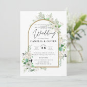 Summer White Roses Emerald Sage Greenery WEDDING Kaart (Staand voorkant)