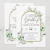 Summer White Roses Emerald Sage Greenery WEDDING Kaart (Voorkant / Achterkant)