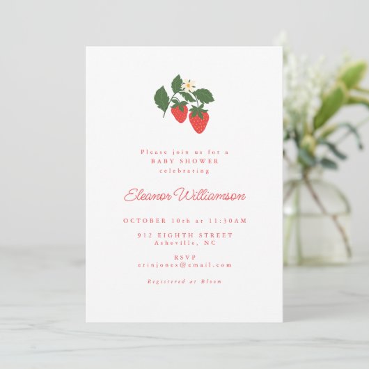 Summer  White Strawberry Boho Baby shower Kaart (Staand voorkant)