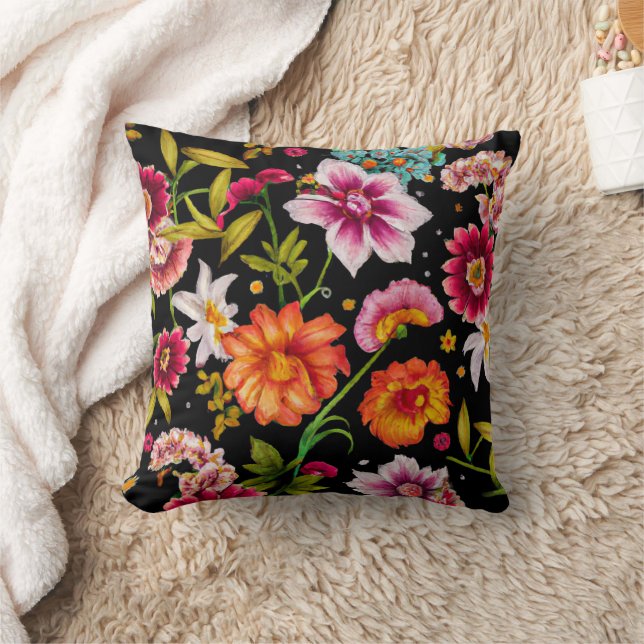 Summer Wilde Floral Art Black Sierkussen (Deken)