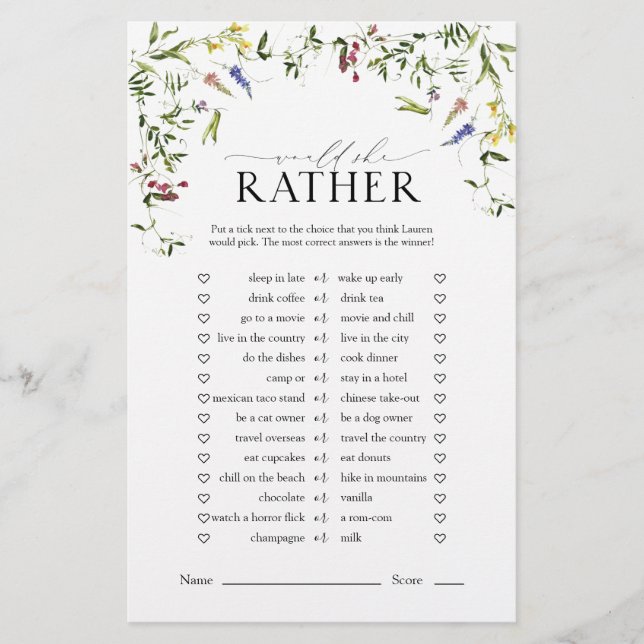 Summer Wilde Waterverf Vrijgezellenfeest Game (Voorkant)