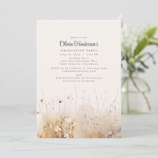 Summer Wildflower Afstuderen Invitation Kaart (Staand voorkant)