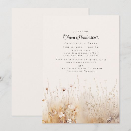 Summer Wildflower Afstuderen Invitation Kaart (Voorkant / Achterkant)