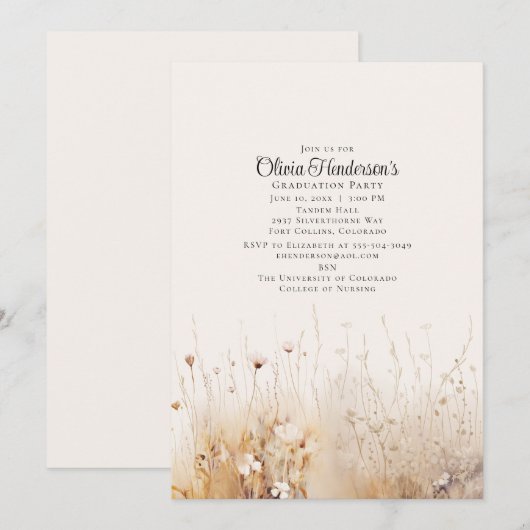 Summer Wildflower Afstuderen Invitation Kaart (Voorkant / Achterkant)
